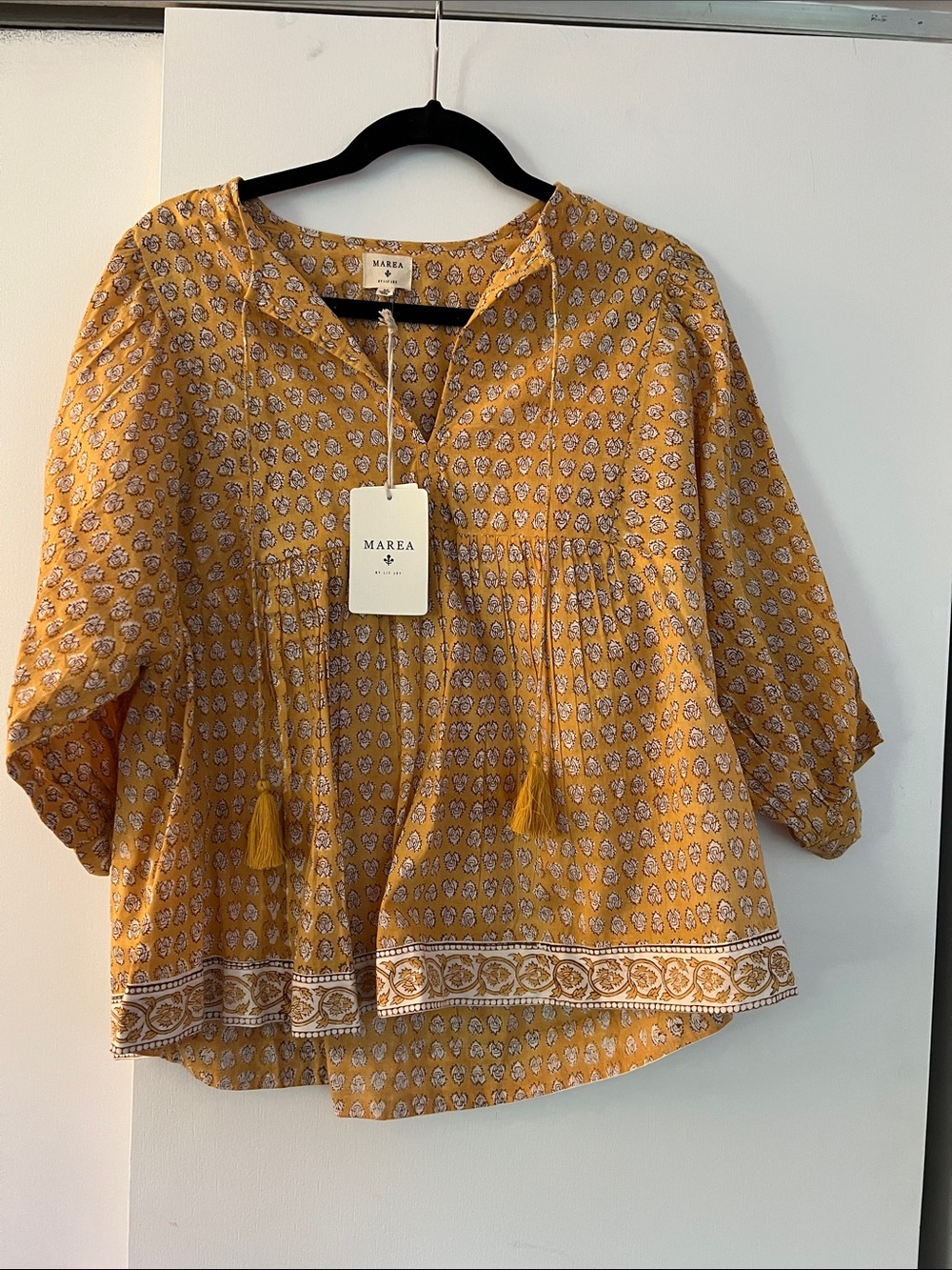 MAREA Yellow Printed Peasant Blouse